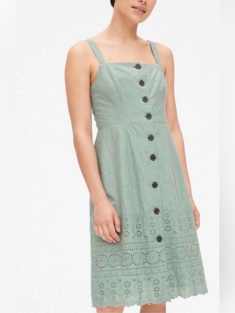 Women's Sage teal green Eyelet Button-Front Sundress size 6 tall